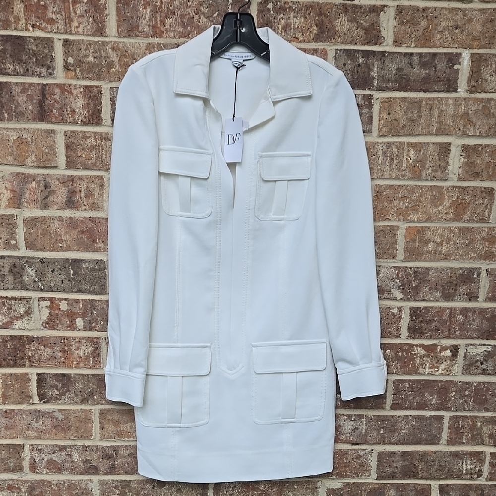 Diane Von Furstenberg White Front Pockets Mini Dress Size 0